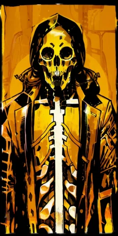 A Man With A Skeleton Suit, Yellow Color, Loratarot Card 512... — Stable Diffusion AI Prompt: a man with a skeleton suit, yellow color, 