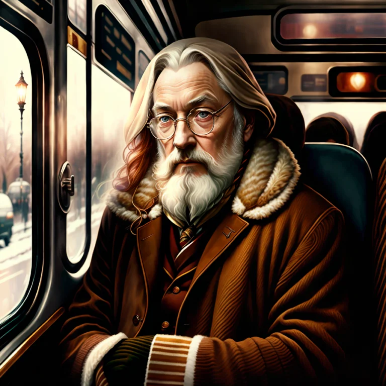 A Albus Dumbledore In A Cashmere Sweater Sitting On A Bus Se...