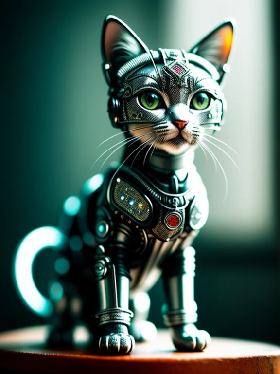 A Cute Kitten Made Out Of Metal, Cyborg1.1, Tail  Detailed W...