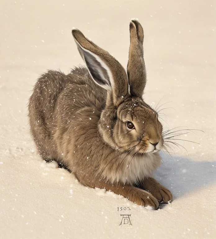 A Young Hare, Fluffy Fur, Snowy, Masterpiece,best Quality1.0...