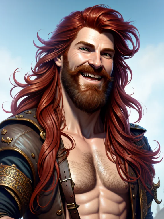 Portrait Of A Young Ruggedly Handsome But Joyful Pirate,male...