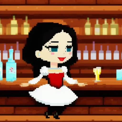 A Cute Snow White Dancing Drunken In A Bar, Pixelart, Dreaml...