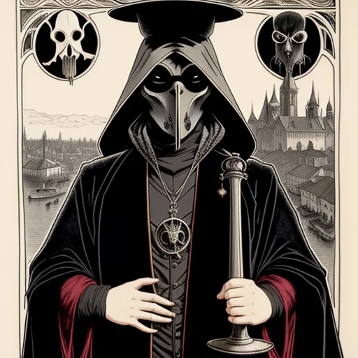 A Waist High Portrait Of A Plague Doctor, Arcane Robes, Amaz...