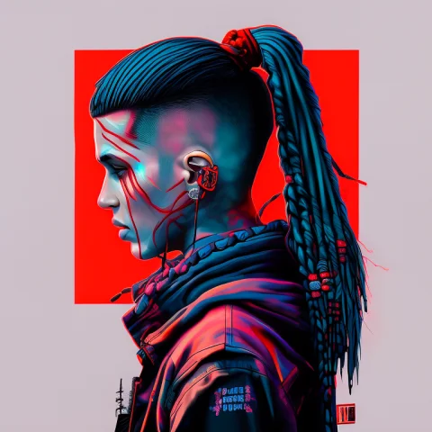 A Digital Photograph Of A Man With Blue Hair And Piercings O... — Stable Diffusion AI Prompt: a digital photograph of a man with blue hair and piercings on his head and a bla...
