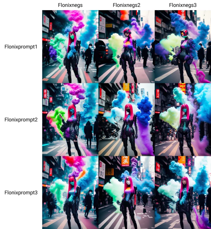 Cyber Woman In A Tokyo Street, Colorful Smoke, Flonixprompt1