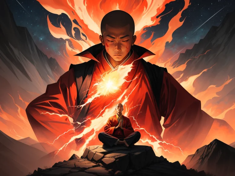 A Shaolin Monk Meditates At The Base Of A Mountain, The Sky...