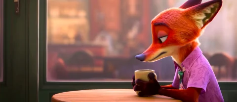 Nickwilde, An Anthropomorphic Male Fox, Sitting Beside A Caf... — Stable Diffusion AI Prompt: Nick_Wilde, an anthropomorphic male fox, sitting beside a café window in a pink...