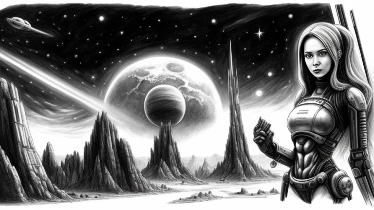 Sci-fi, Sketch, Alien Planet, Spaceship, 60x Style, Woman, I...