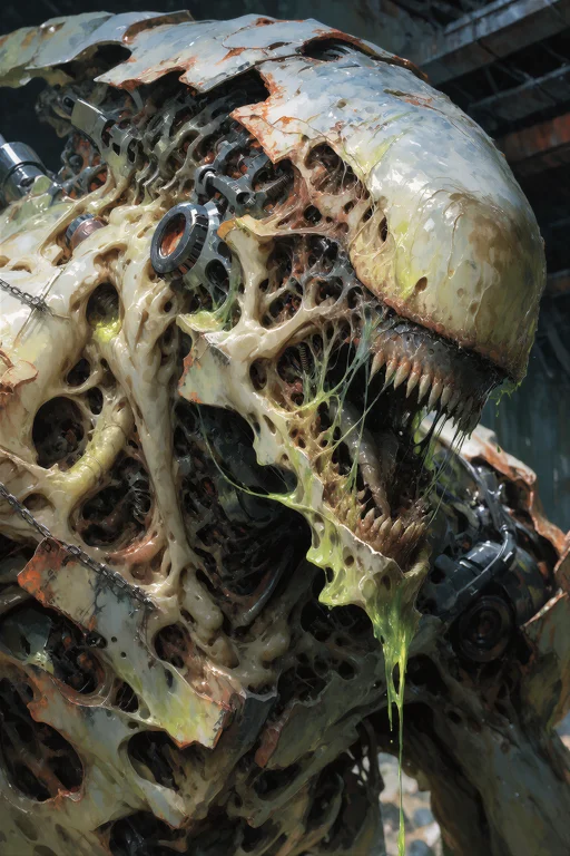 A Corrupted Mechanical Horror Creature, Anime Style Illustra...