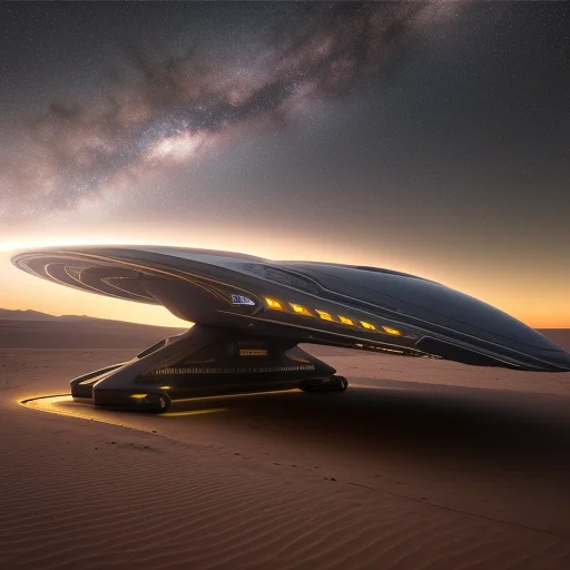 Hyper Realistic Art, Long Cyberpunk Starship Landing In The...