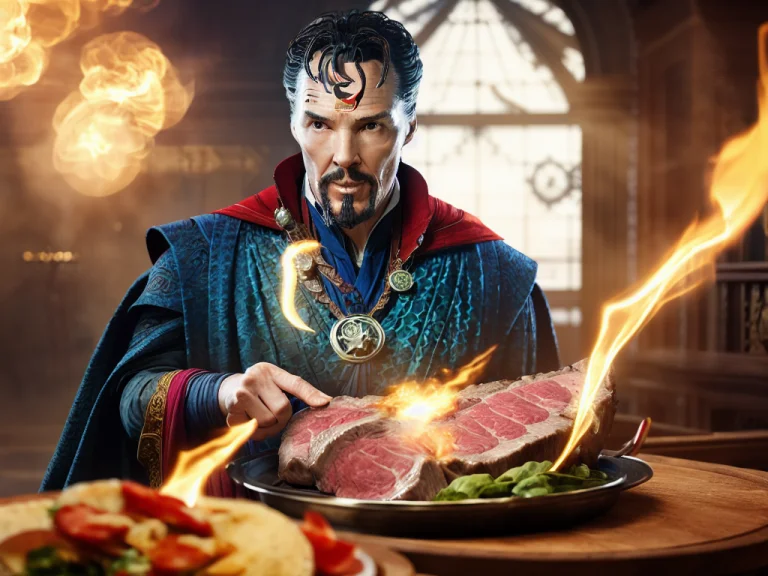 A Photo Of Doctor Strange  Cooking Steak, Dark Background, S...