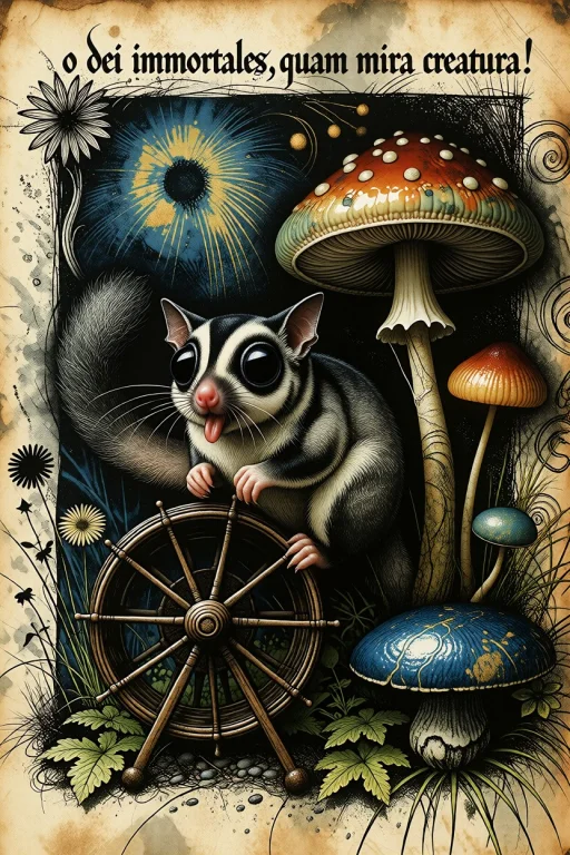A Surreal Renaissance Marginalia Illustration On Aged, Yello...