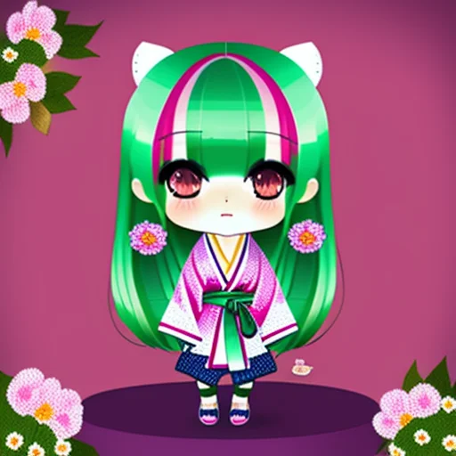 Chibisjstyle1.1 Cute Japanese Woman With Long Green Hair, We...