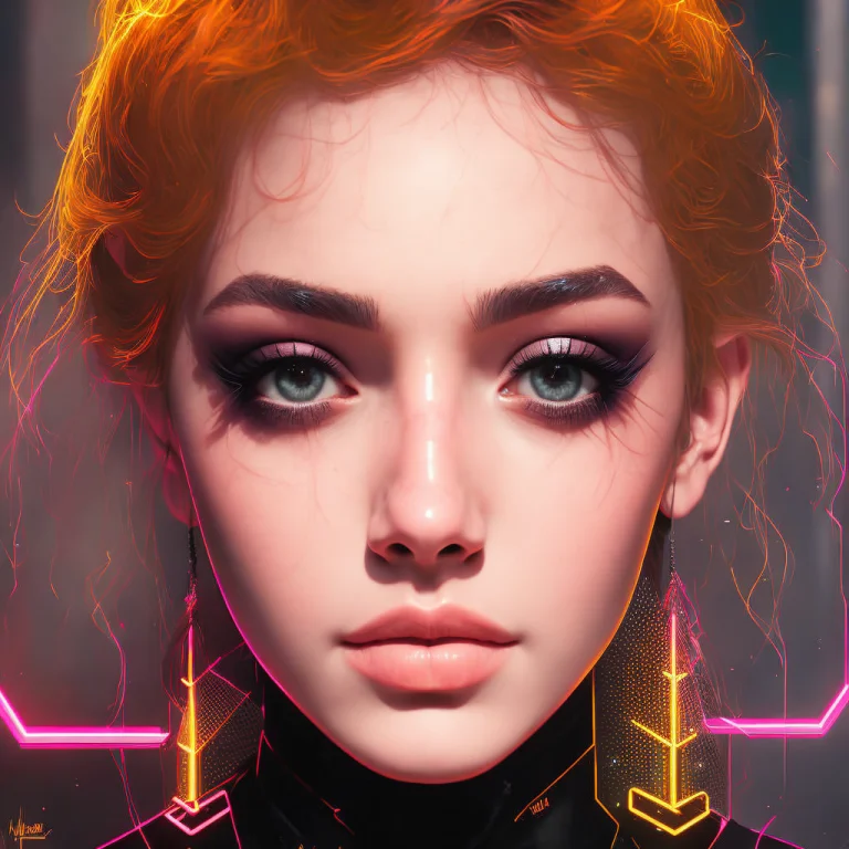 Dgtlv2, A Woman, Neon, Cyberpunk, Black Choker, Glow, Cute