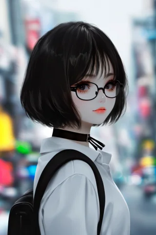 Skistyle, 1girl, Solo, Mask, Black Hair, Glasses, Shirt, Whi... — Stable Diffusion AI Prompt: skistyle, 1girl, solo, mask, black hair, glasses, shirt, white shirt, looking at...