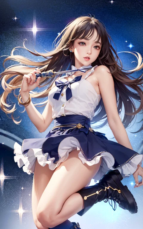 Magical Girl, Gorgeous Starry Sky Background, Ultra-detailed...