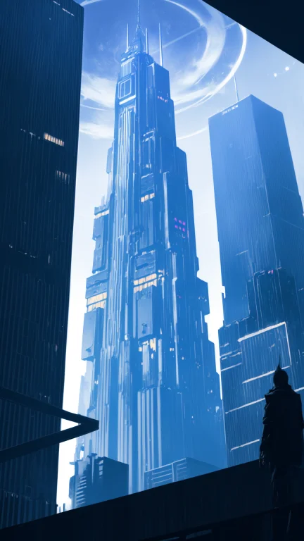 Scenery, A Large And Ominous Skyscraper Towers Over A Cyberp...