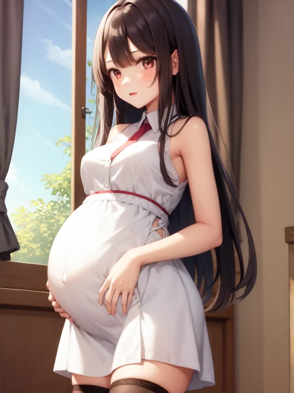 1girl, Solo, Standing, Pregnant, Thighhighs, Dress, Indoors,...