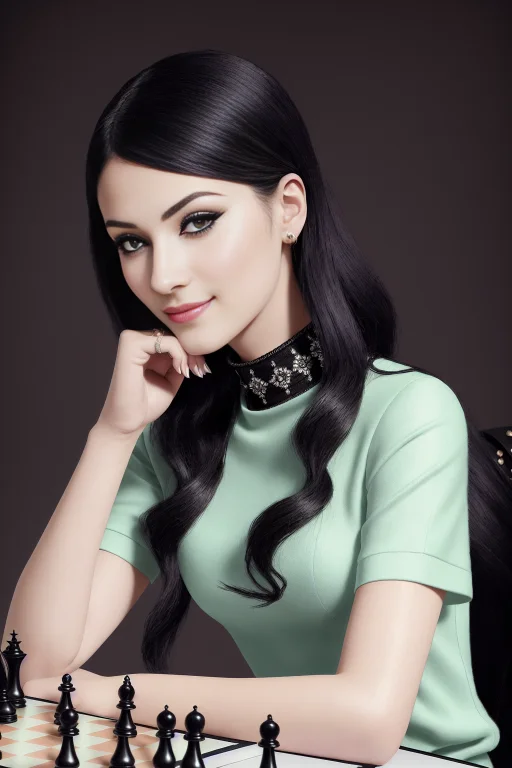 Masterpiece, 4k, Beautiful Goth Woman Playing Chess, Best Qu...
