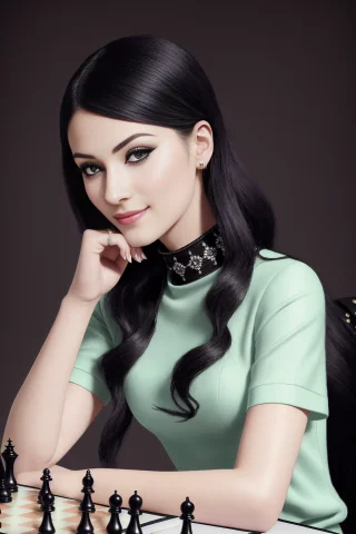 Masterpiece, 4k, Beautiful Goth Woman Playing Chess, Best Qu... — Stable Diffusion AI Prompt: masterpiece, 4k, beautiful goth woman playing chess, best quality, highres, purp...