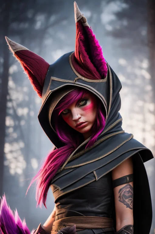 Xayah, 1girl, Angry, Animal Ears, Transcendent, Bandages, Pi...