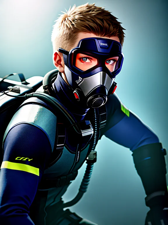 Full Body Portrait Of Male Finnish Scuba Diver, Wearing Mask...