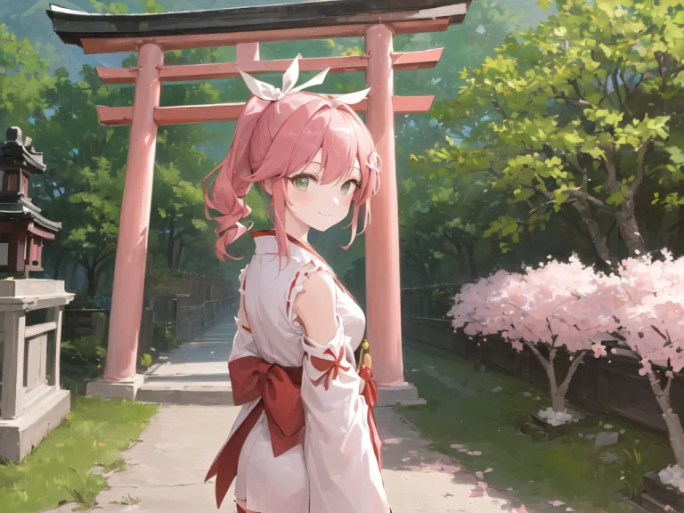 Masterpiece,best Quality,1girl, Pink Hair, Green Eyes, Cherr...
