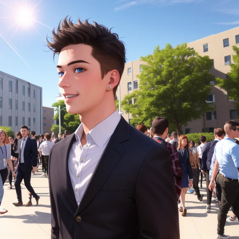22yo Boy, Photorealistic, Casual Uniform, Blue Eyes, At Univ...