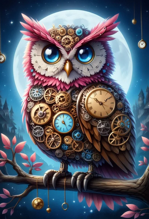 All Made Of Clock, Clockstyle, Cute Pink And Blue Owl, Styli...