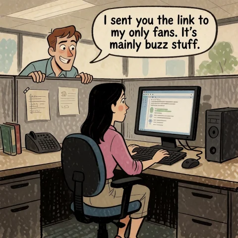 A Man Peeking Over The Wall Of A Cubicle At A Woman Sitting... — Stable Diffusion AI Prompt: a man peeking over the wall of a cubicle at a woman sitting at a computer desk....