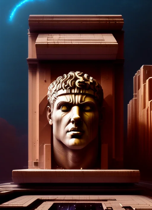 A Gigantic Caesar Detailed Carved Wall Front View, Brutalism...