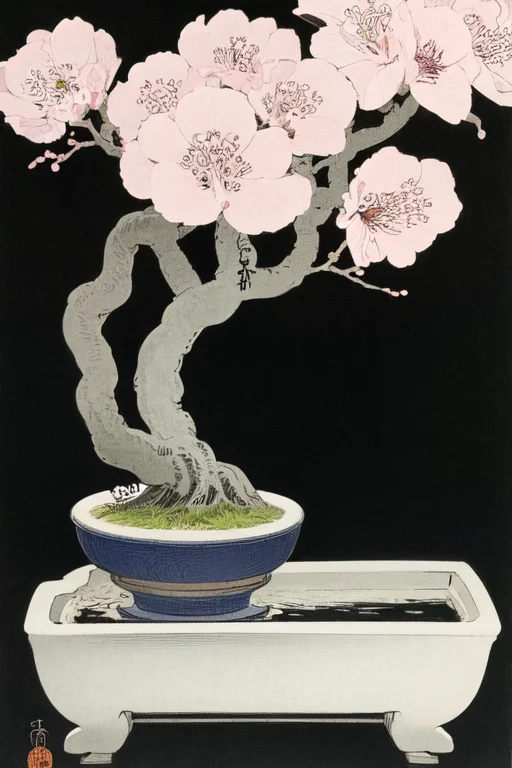 Ohara Koson, Ukiyo-e, Traditional Media, Black Background, C...
