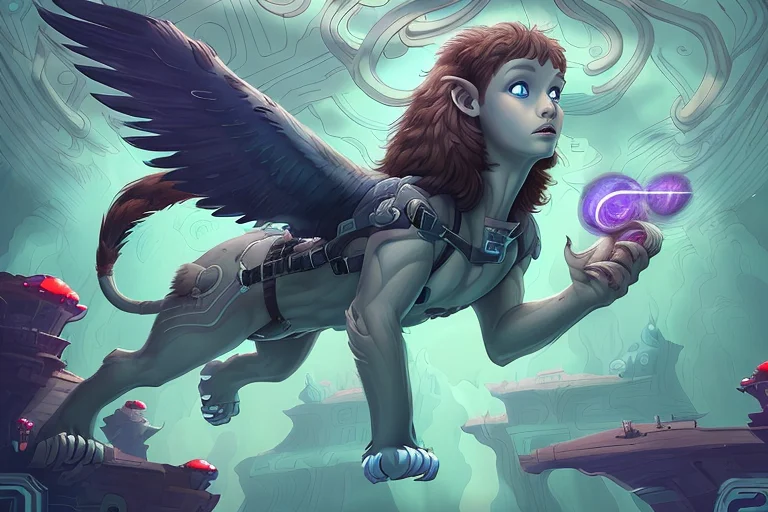 Photo Of Solo Sphinx Flying, 8k Resolution, Detailed Glowing...