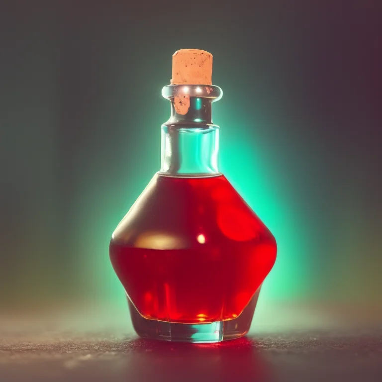 Photo Of A Potion, Potion Has Red Liquid That Glimmers When...