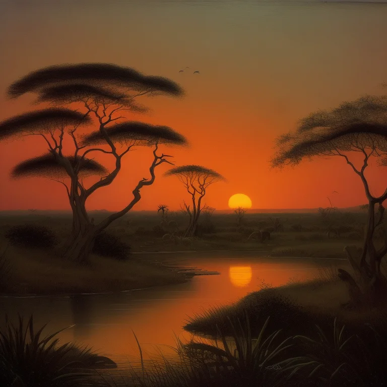 Detailed Safari Sunset Against A Black Backdrop By Martin Jo...