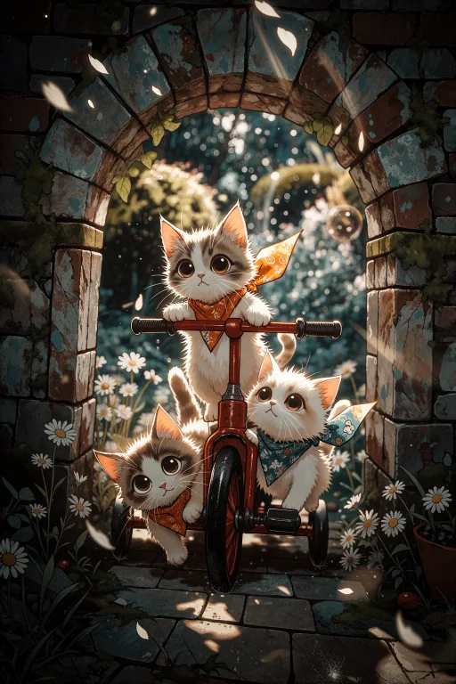 Three Fluffy Kittens With Oversized Round Eyes And Exquisite...