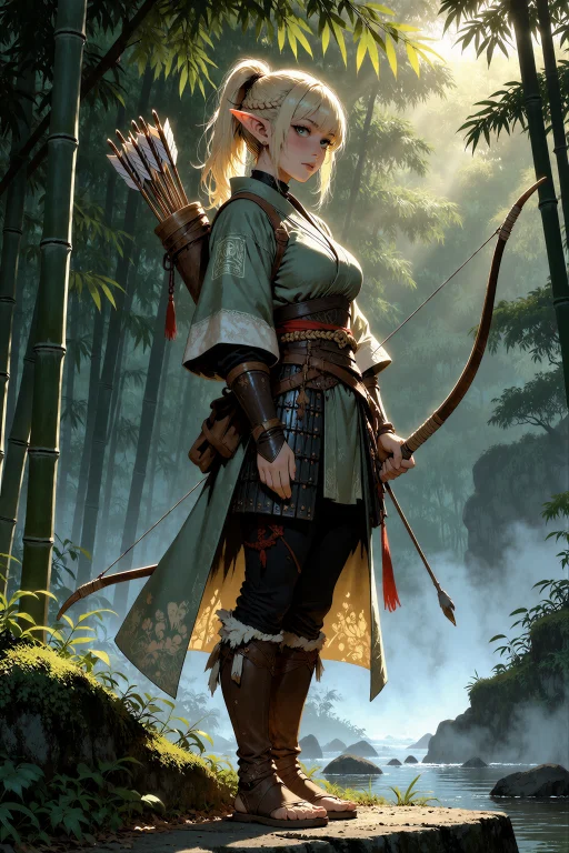 An Illustration Of A Young Elf Archer With Pointed Ears And...