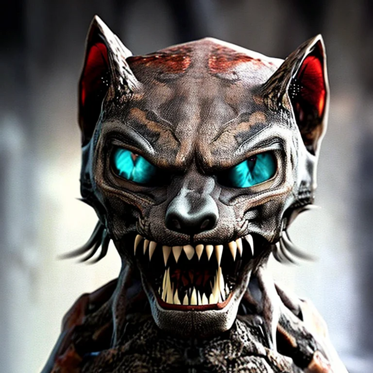 Face Of Jaguarundi Cat , Volumetric Lighting, Magical, Scary...