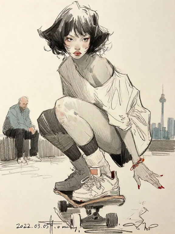 Bradhamel Art Style. A Dynamic Pencil Sketch Of A Young East...