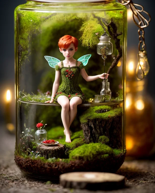 A Full Body Photo Of A 1 Miniature Fairy 19 Yo With Red Shor...