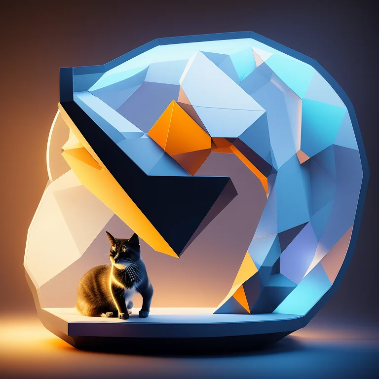 Geometric Sculpture Of A Cat, Dramatic Lighting, Clockwork1....