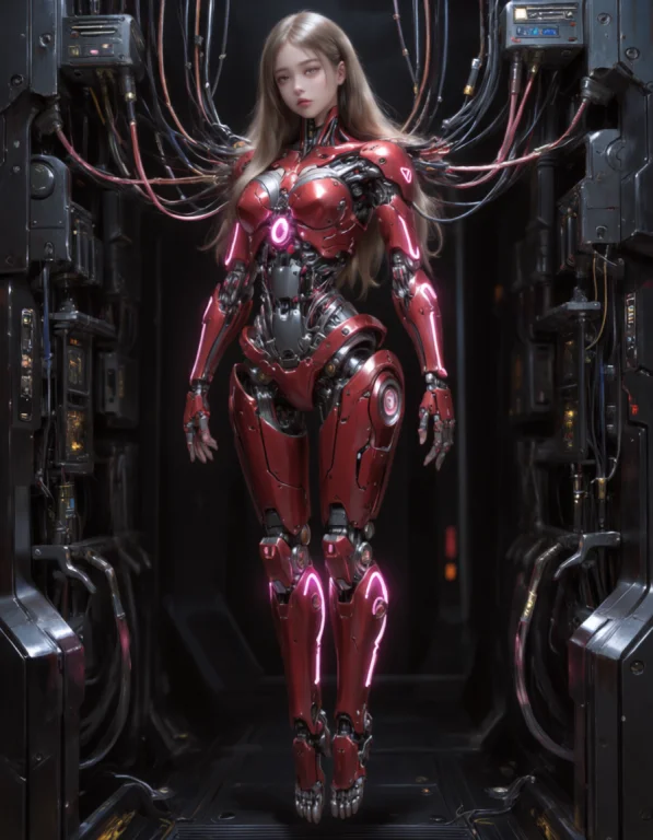 A Beautiful Female Cyborg With Long Hair, Wearing Intricate...