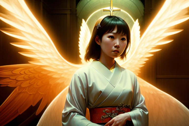 A Movie Still Of A Japanese Woman, Wings,angelical, Cinemati...