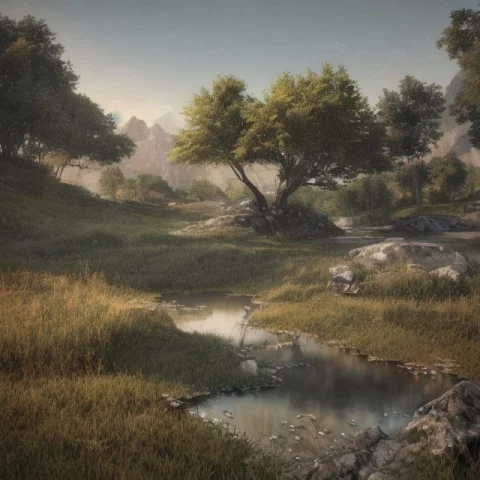 Peaceful Landscape, Cinematic, 8k, Detailed, Realistic , Oct... — Stable Diffusion AI Prompt: peaceful landscape, cinematic, 8k, detailed, realistic , octane render, ((intric...