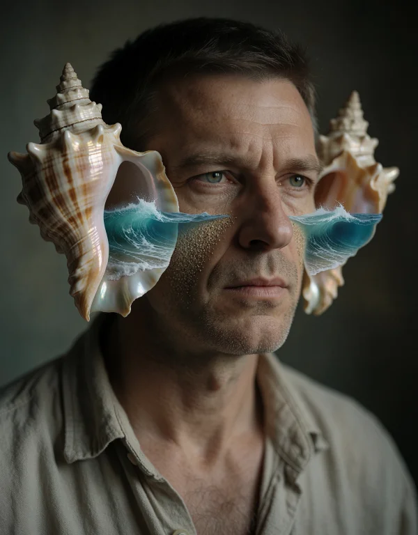 Cinematic Film Still 10. Auditory Surrealism, Close-up Of A...