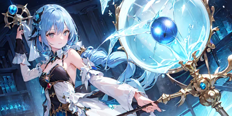 Masterpiece, Best Quality,a Girl, Solo,blue Hair,water Magic...