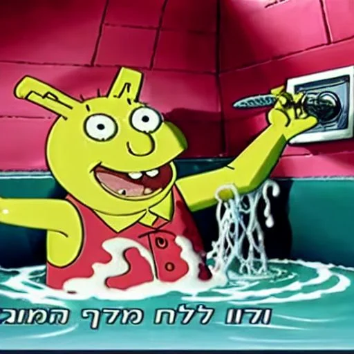 An Amazing Photo Of Spongebob Squarepants Having A Fun Bath,...