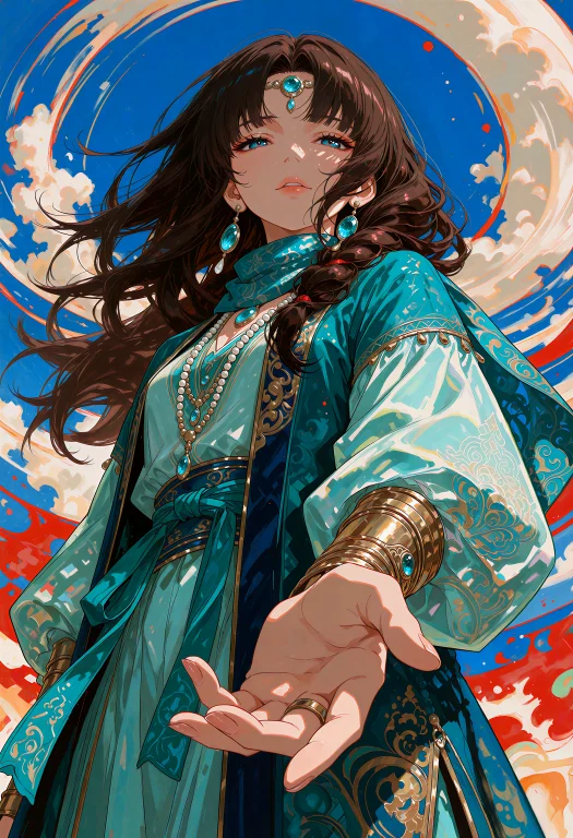 Anime Illustration, Vertical Portrait, Low-angle Camera Plac...