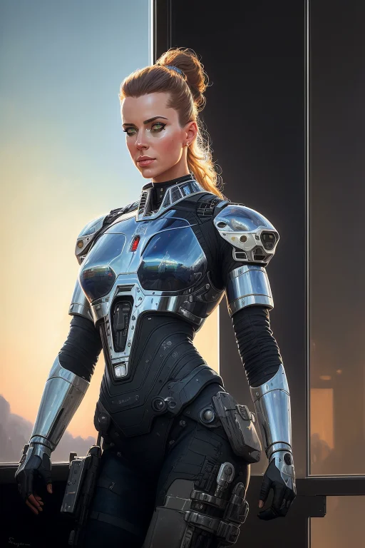 Oil Painting Of Tough But Attractive Female Modern Military...