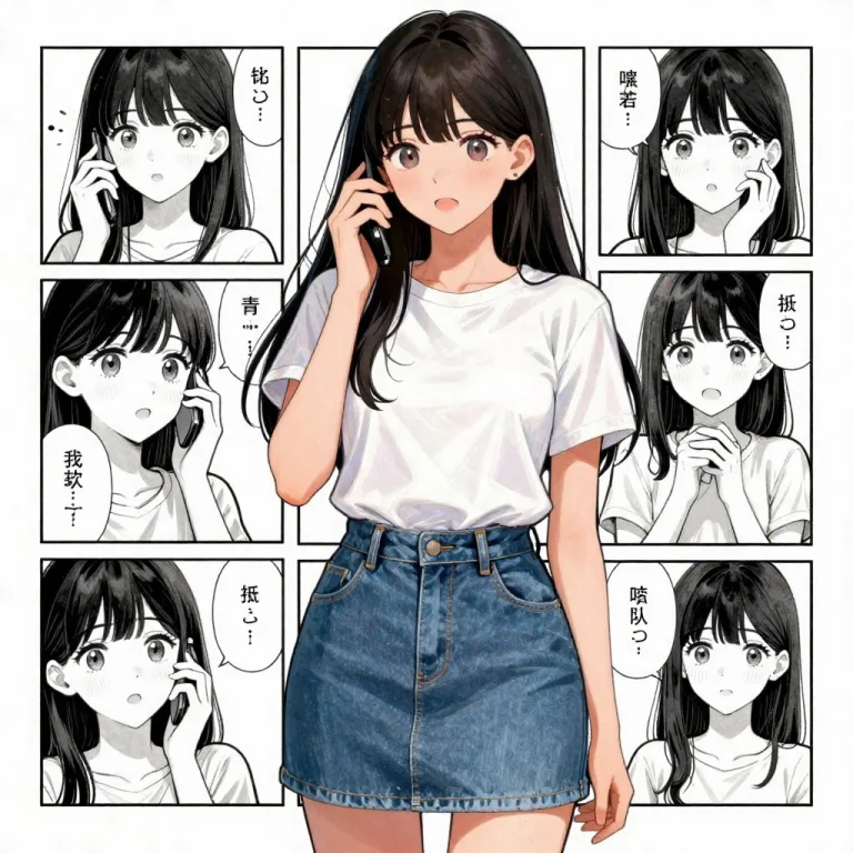 Girl Solo Phone Comics Anime Manga Skirt Denim